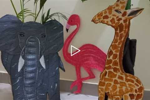 Cardboard animals for party/Jungle theme Cardboard crafts/DIY crafts #cardboardcraft #diydecor #diy