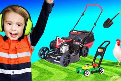 Lawn mowers for children | Yardwork Video for Kids | min min playtime