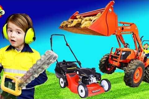 Lawn mower Video for Kids | Tractor Blippi Toys | min min playtime