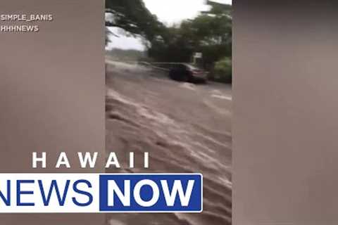 Heavy rains batter Oahu, flooding roads and knocking out power to thousands