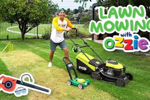 Lawn Mower Video For Kids | Backyard Mowing, Stripes & Cricket Pitch For Toddlers With Ozzie